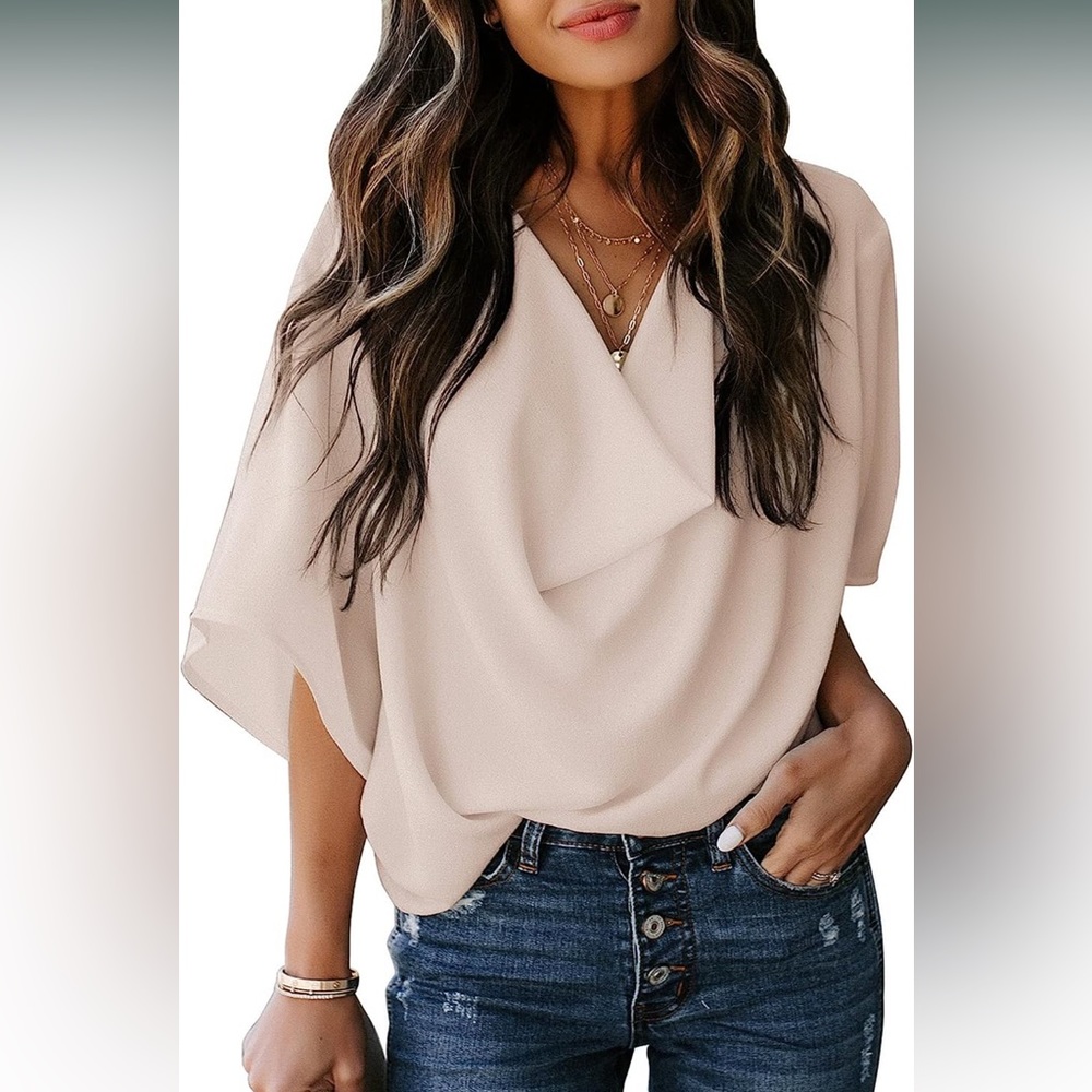 Pink blouse with cowl neck